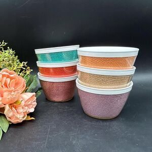Melmac Burlap Thermo Bowls Raffiaware Colorful Mid Century Set Of 6 Vintage